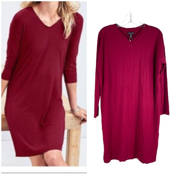 Eileen Fisher Viscose Jersey Knee Length Dress Pockets Red Size XS - Picture 1 of 8